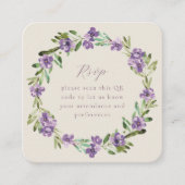 Lavender Paars Botanical WreatQR Code RSVP Informatiekaartje (Voorkant)