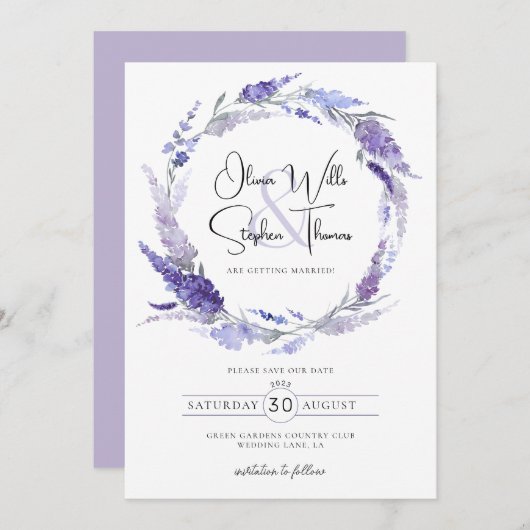 Lavender Paars botanisch spuitje sparen de datum Kaart (Voorkant / Achterkant)