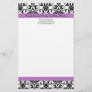 Lavender Paars Damask Black/White Briefpapier