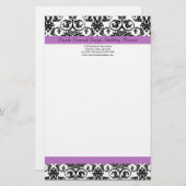 Lavender Paars Damask Black/White Briefpapier (Voorkant / Achterkant)