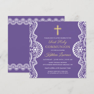 Lavender Paars Elegant Lace First Heilige Communie Kaart