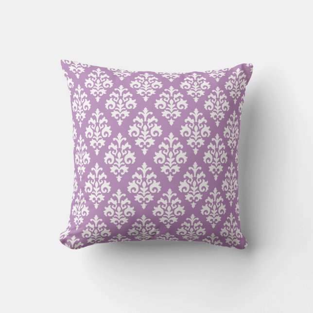 Lavender Paars en White Damask Pattern Kussen (Voorkant)