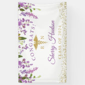 Lavender Paars Floral Gold RN Nursing Afstuderen Spandoek (Verticaal)