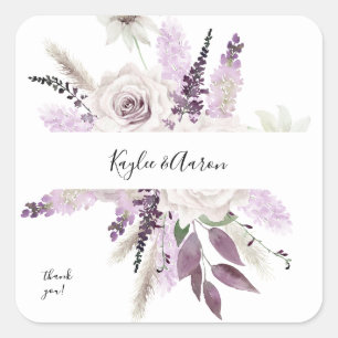 Lavender Paars Floral Hartelijk dank Vierkante Sticker