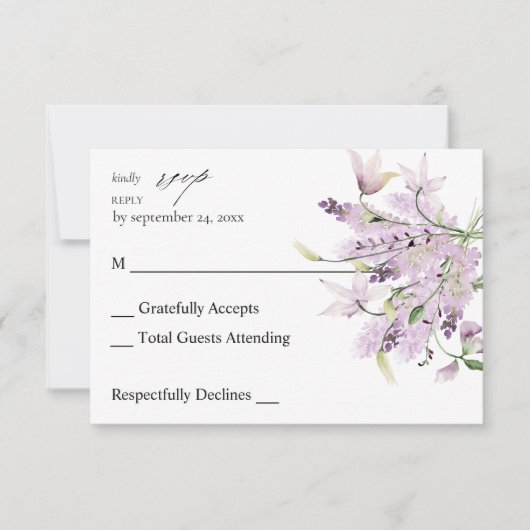 Lavender Paars Floral no Meal RSVP 2 (Voorkant)