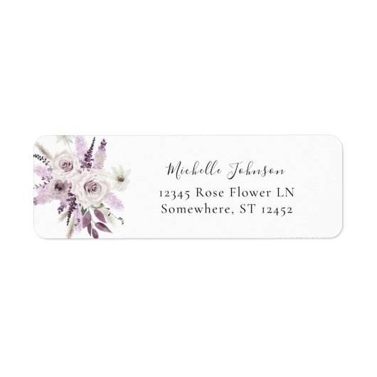 Lavender Paars Floral Return Address Label (Voorkant)