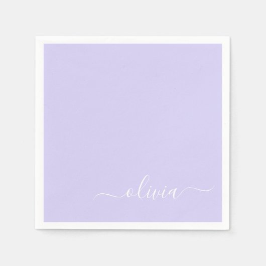 Lavender Paars Girly Script Monogram Name Modern Servet (Voorkant)