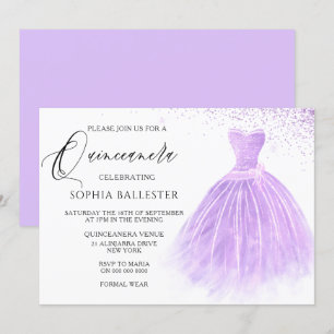 Lavender Paars Glitter Gown Quinceanera Kaart