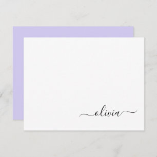 Lavender Paars modern Script Girly Monogram Bedankkaart