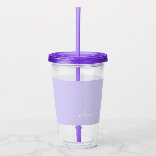 Lavender Paars Modern Script Girly Monogram Naam Acryl Drinkbeker (Voorkant)
