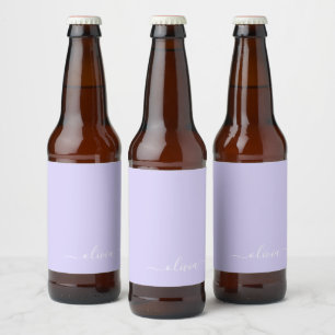 Lavender Paars Modern Script Girly Monogram Naam Bier Etiket