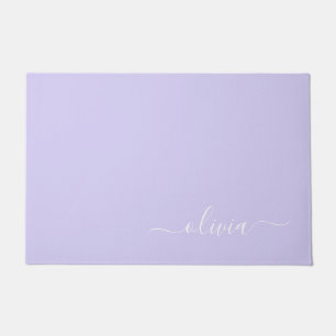 Lavender Paars Modern Script Girly Monogram Naam Deurmat