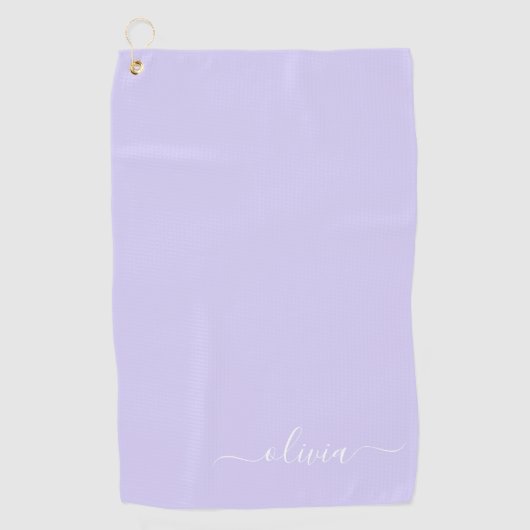 Lavender Paars Modern Script Girly Monogram Naam Golfhanddoek (Voorkant)