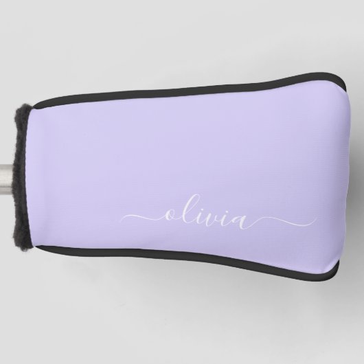 Lavender Paars Modern Script Girly Monogram Naam Golfheadcover (Voorkant)