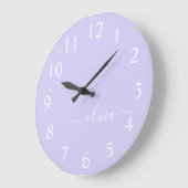 Lavender Paars Modern Script Girly Monogram Naam Grote Klok (Hoek)