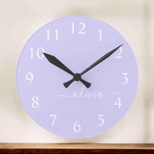 Lavender Paars Modern Script Girly Monogram Naam Grote Klok
