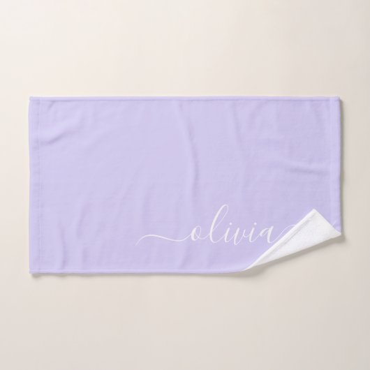 Lavender Paars Modern Script Girly Monogram Naam Handdoek (Handdoek)