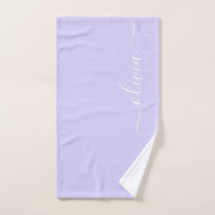 Lavender Paars Modern Script Girly Monogram Naam Handdoek