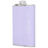 Lavender Paars Modern Script Girly Monogram Naam Heupfles (Links)