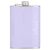 Lavender Paars Modern Script Girly Monogram Naam Heupfles (Voorkant)