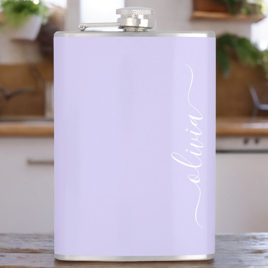 Lavender Paars Modern Script Girly Monogram Naam Heupfles