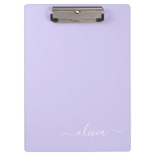Lavender Paars Modern Script Girly Monogram Naam Klembord