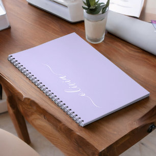 Lavender Paars Modern Script Girly Monogram Naam Notitieboek