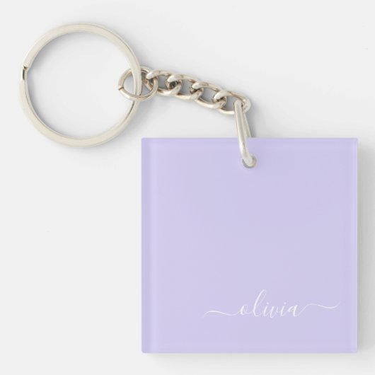 Lavender Paars Modern Script Girly Monogram Naam Sleutelhanger (voorkant)
