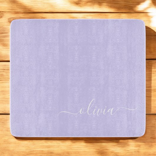 Lavender Paars Modern Script Girly Monogram Naam Snijplank