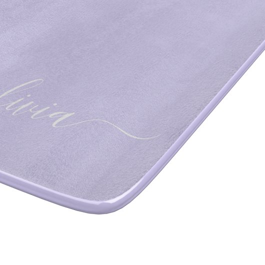 Lavender Paars Modern Script Girly Monogram Naam Snijplank (Hoek)