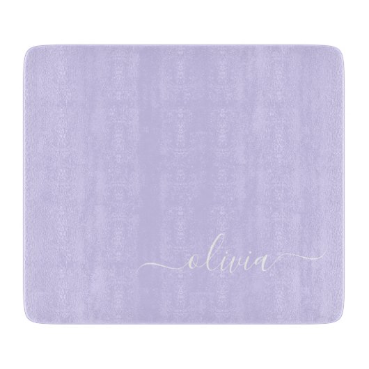 Lavender Paars Modern Script Girly Monogram Naam Snijplank (Voorkant)