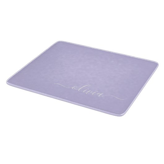 Lavender Paars Modern Script Girly Monogram Naam Snijplank (Hoek)