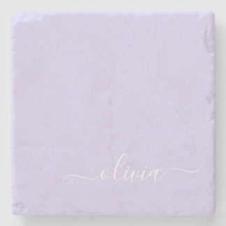 Lavender Paars Modern Script Girly Monogram Naam Stenen Onderzetter