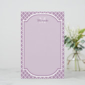  Lavender Paars Quatrefoil Monogramnaam Briefpapier (Staand voorkant)
