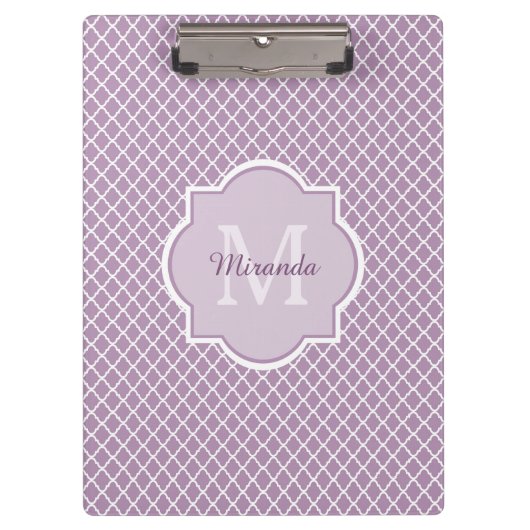  Lavender Paars Quatrefoil Monogramnaam Klembord (Voorkant)