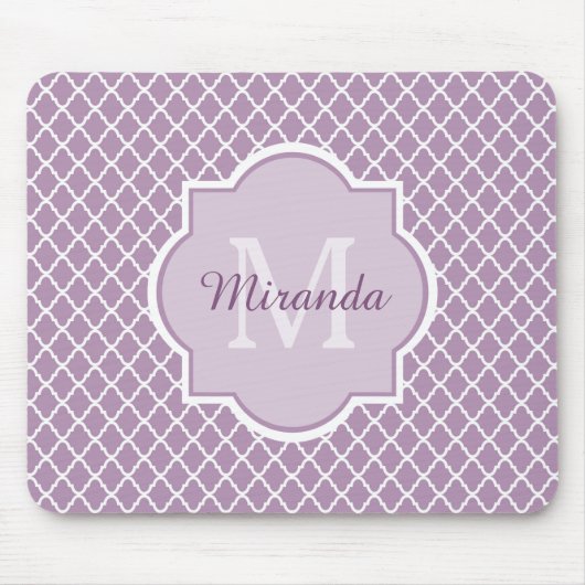  Lavender Paars Quatrefoil Monogramnaam Muismat (Voorkant)