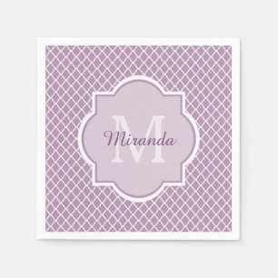 Lavender Paars Quatrefoil Monogramnaam Servetten