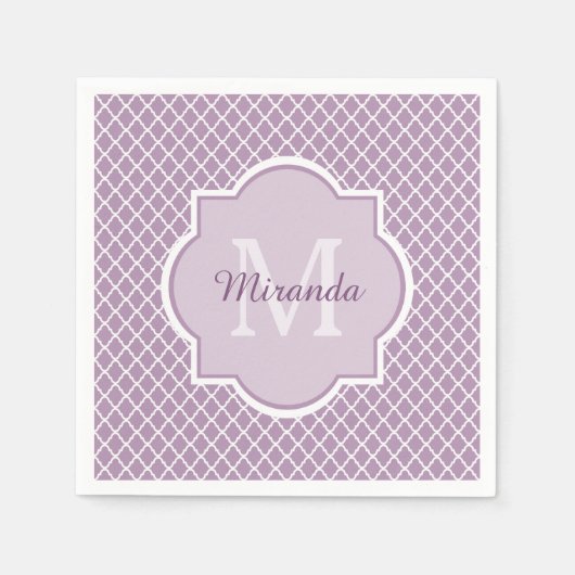  Lavender Paars Quatrefoil Monogramnaam Servetten (Voorkant)