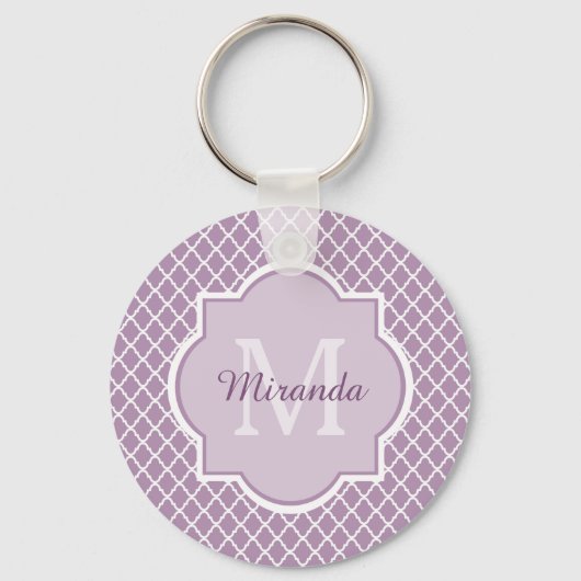  Lavender Paars Quatrefoil Monogramnaam Sleutelhanger (Voorkant)
