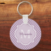  Lavender Paars Quatrefoil Monogramnaam Sleutelhanger (Voorkant)