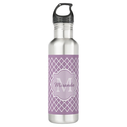  Lavender Paars Quatrefoil Monogramnaam Waterfles (Voorkant)
