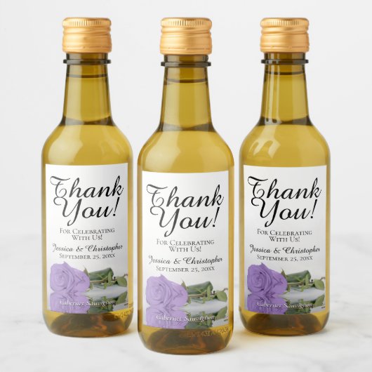 Lavender Paars Roos Chic Wedding Bedankt Mini Wijn Etiket (Flessen)