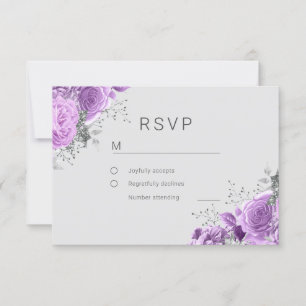 Lavender Paars & Silver Floral Elegant Wedding RSVP Kaartje