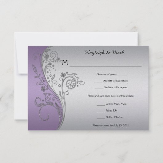  Lavender Paars Silver Floral RSVP (Voorkant)