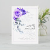 Lavender Paars & Silver Foil Floral Boho Wedding Folie Uitnodiging (Staand Voorkant)