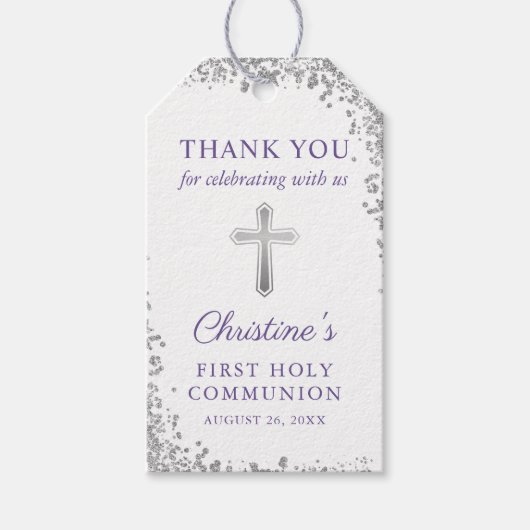 Lavender Paars Silver Glitter First Community Cadeaulabel (Voorkant)