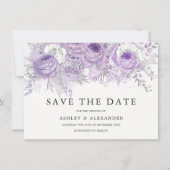 Lavender Paars White Silver Flower Save the Date (Voorkant)