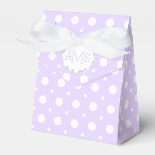 Lavender paars, witte polka stipmonogram bruiloft bedankdoosjes (Voorkant Zijde)
