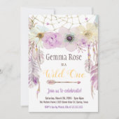 Lavender & Paarse Boho Wild Een eerste verjaardag Kaart (Voorkant)