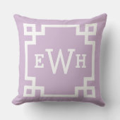 Lavender Paarse Custom Greek Key Monogram Initiale Kussen (Voorkant)
